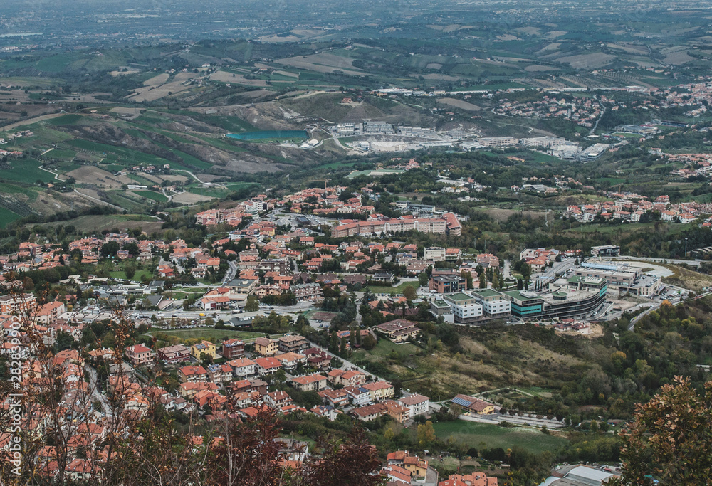 Aerial view of mountains in San Marino