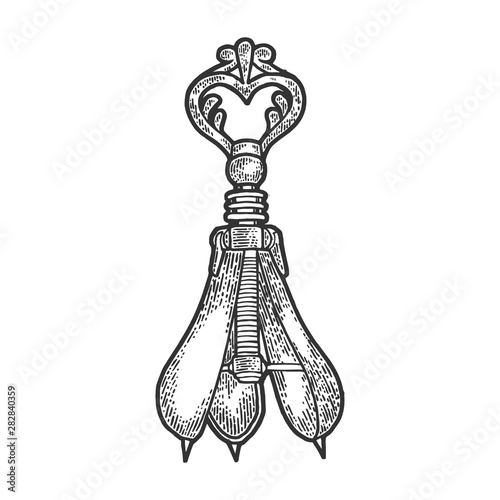 Pear of anguish medieval torture device sketch engraving vector illustration. Scratch board style imitation. Hand drawn image.