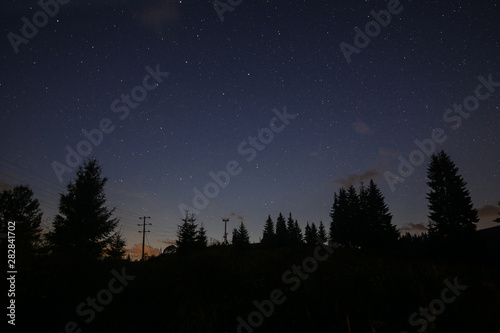starry sky over mountain trees