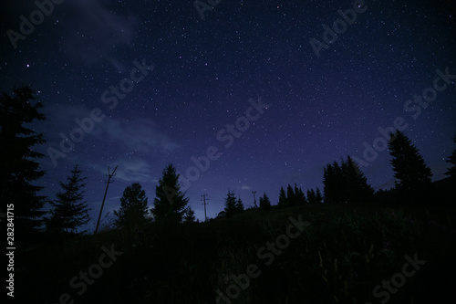 starry sky over mountain trees