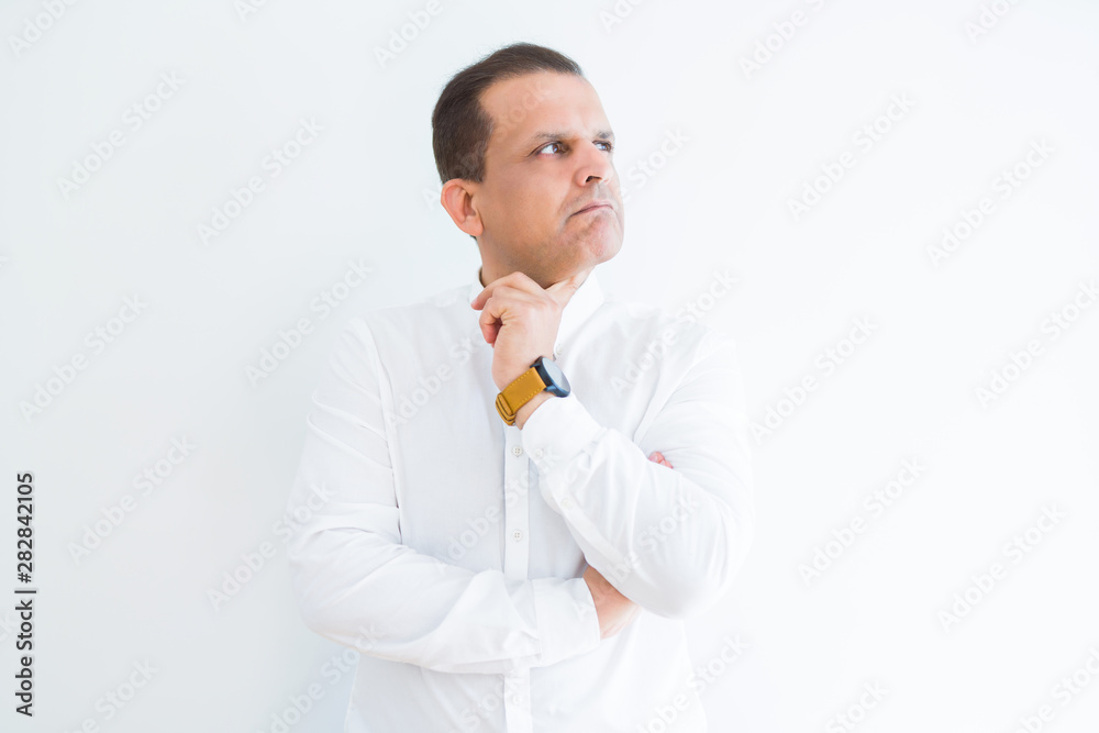 Middle age man thinking clueless about a question Middle age man thinking clueless about a question