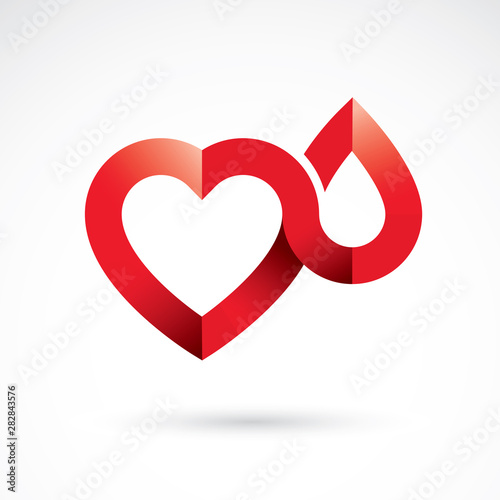 Red heart shape vector illustration composed with blood drops. Medical theme vector graphic symbol for use in medicine, rehabilitation or pharmacology.