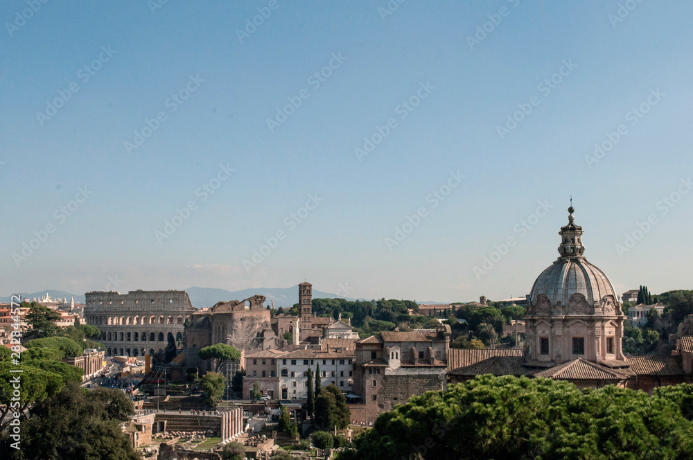 Panoramic view of Rome Italy with Colosseum in background 