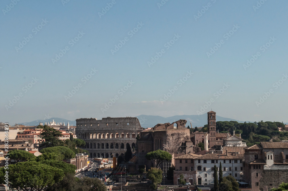 Panoramic view of Rome Italy with Colosseum in background 