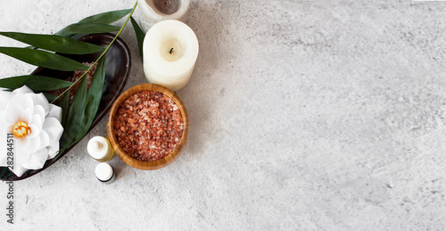 Spa necessities with flower and leaves