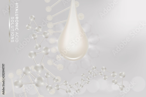Hyaluronic acid skin solutions ad, white collagen serum drop with cosmetic advertising background ready to use, illustration vector.	