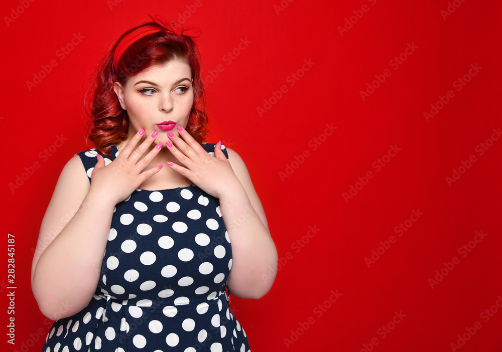 Pin Up Girl Vintage Beautiful Woman Pinup Style Portrait In Retro Dressand Polka Dot Dress