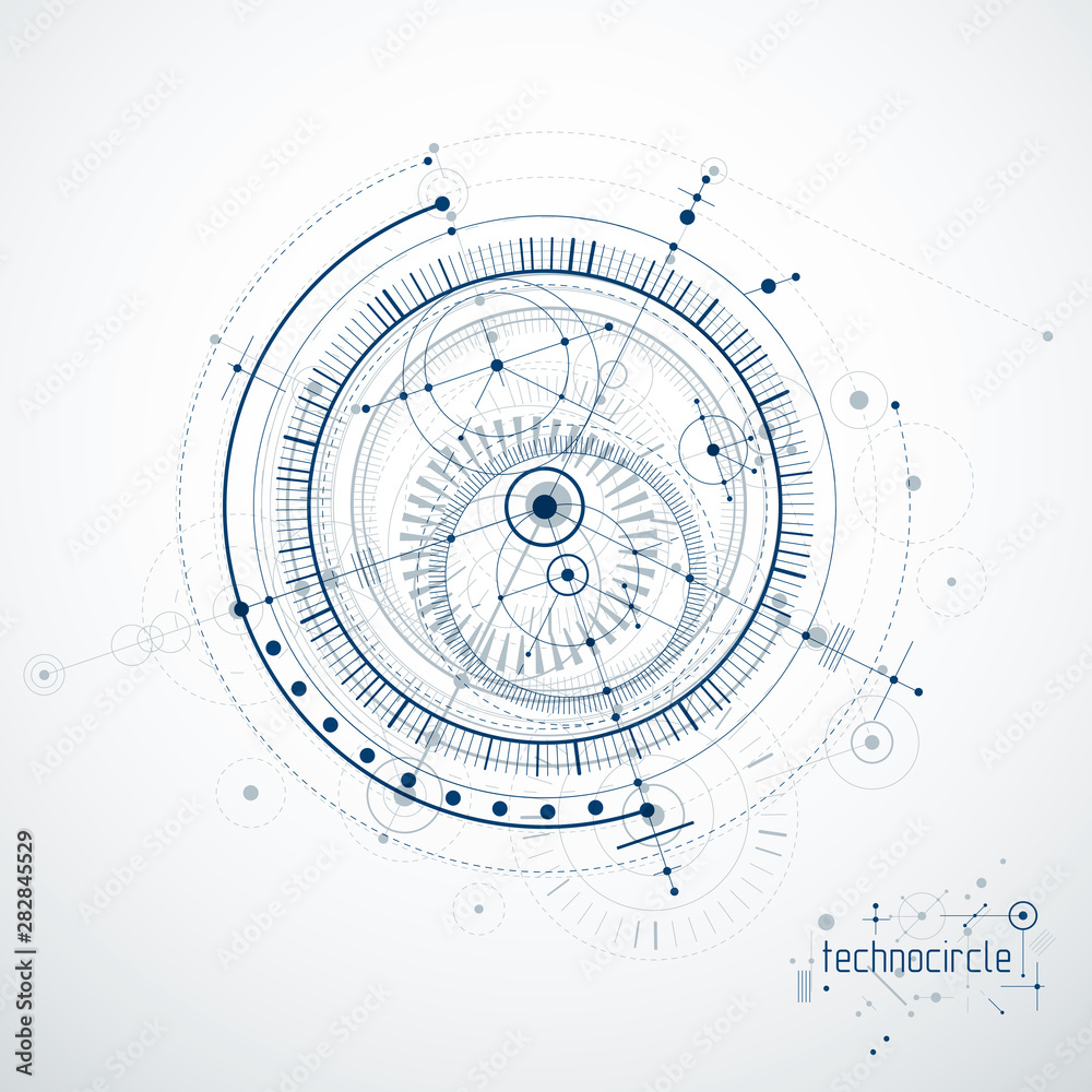 Technical plan, abstract engineering draft for use in graphic and web design. Vector drawing of industrial system created with lines and circles. Technical plan, abstract engineering draft for use in graphic and web design. Vector drawing of industrial system created with lines and circles.