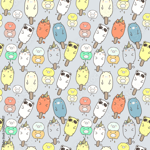 Wallpaper Mural Cute animal ice cream seamless pattern background. Vector illustration for gift wrap design. Torontodigital.ca