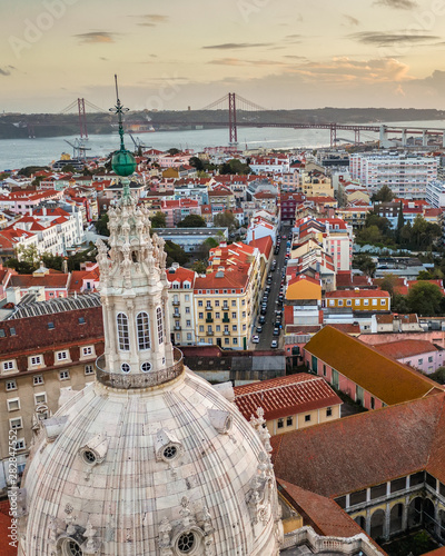 Obraz na płótnie dome of the church basilica and rooftops of Lisbon Lapa, aerial view w salonie