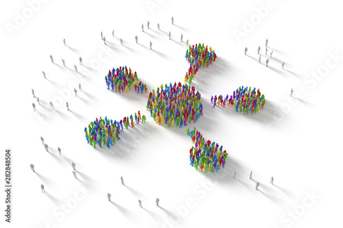 3D Illustration of Human Crowd Forming A Network Symbol