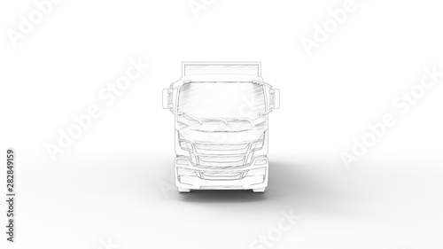 Tableau sur toile 3D rendering of a truck with trailer isolated in white background