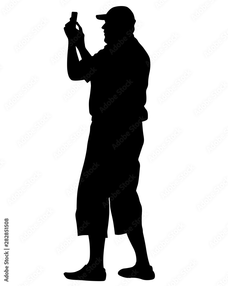Man with a photo camera on white background