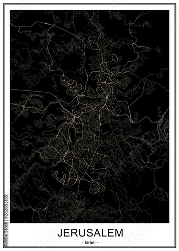 Canvas Print map of the city of Jerusalem, Israel