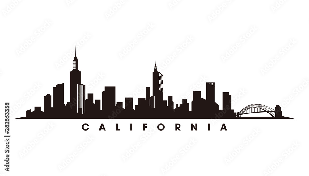 California skyline and landmarks, silhouette vector