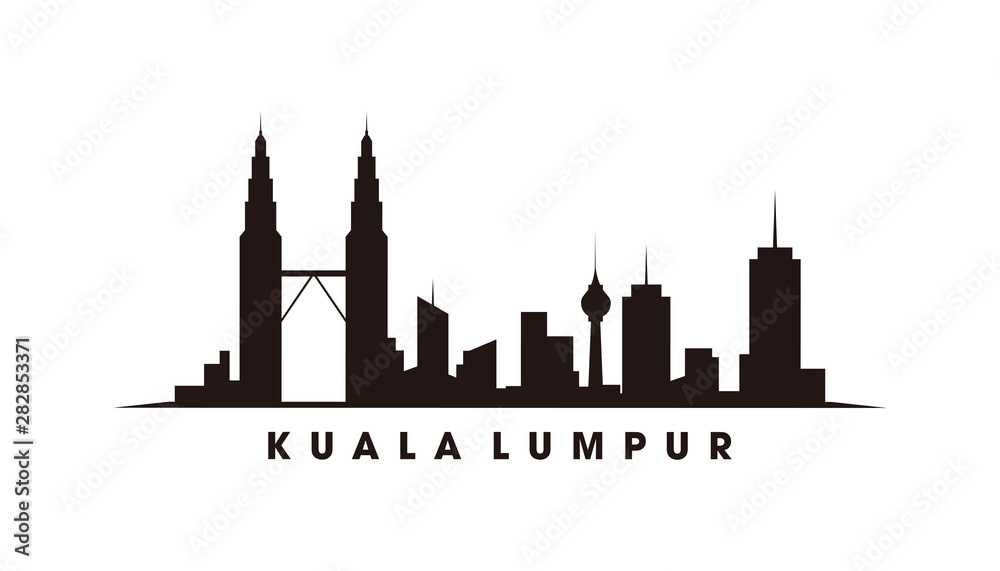 Kuala Lumpur and landmarks silhouette vector
