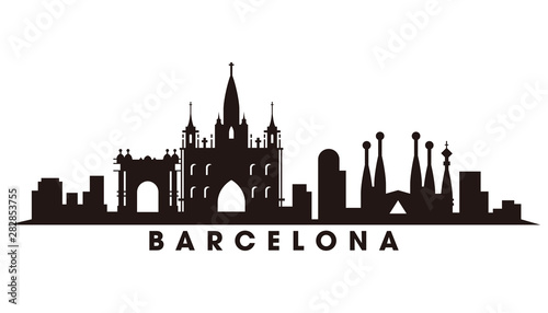 Barcelona skyline and landmarks silhouette vector