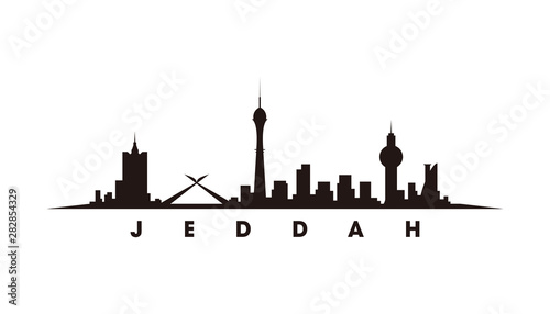 Jeddah skyline and landmarks silhouette vector