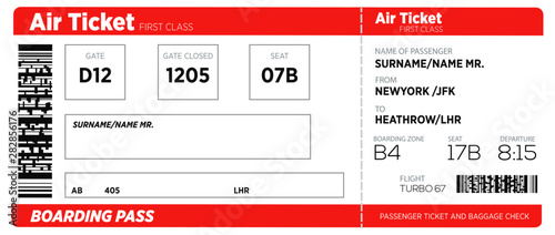 Vector illustration of airline boarding pass. Air ticket, vector.