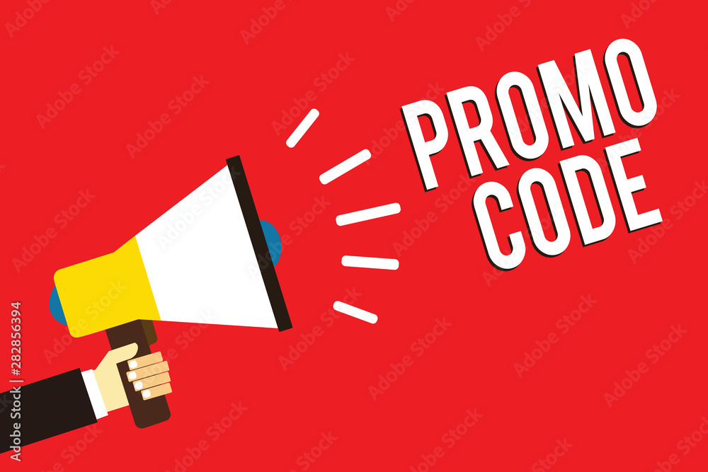 Word writing text Promo Code. Business concept for digital numbers that give you good discount on certain product Man holding megaphone loudspeaker red background message speaking loud Word writing text Promo Code. Business concept for digital numbers that give you good discount on certain product Man holding megaphone loudspeaker red background message speaking loud