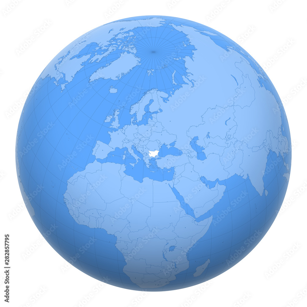 Bulgaria on the globe. Earth centered at the location of the Republic of Bulgaria. Map of Bulgaria. Includes layer with capital cities. Bulgaria on the globe. Earth centered at the location of the Republic of Bulgaria. Map of Bulgaria. Includes layer with capital cities.