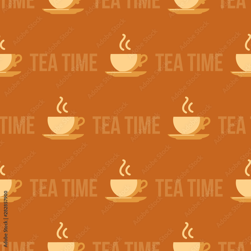 Steaming tea cup and text. Seamless pattern Steaming tea cup and text. Seamless pattern