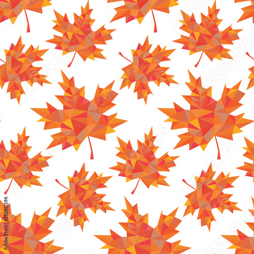 Seamless pattern from polygonal leaves of maple on a white background