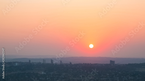Sunset from high Angle looking over Sandton and Randburg area of Johannesburg South Africa