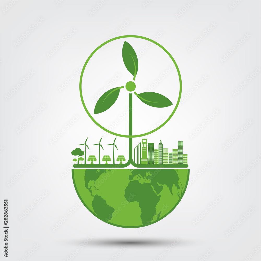 Obraz premium Ecology and Environmental Concept,Earth Symbol With Green Leaves Around Cities Help The World With Eco-Friendly Ideas