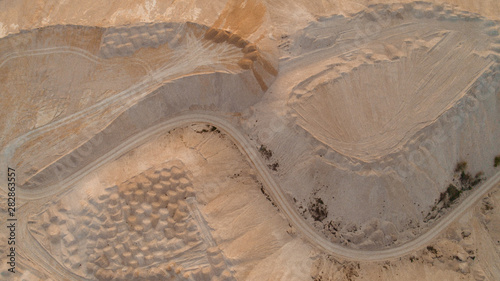 A quarry and some roads, shot from above.