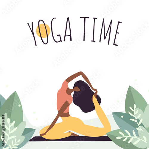 woman doing yoga. Time for yoga concept 
