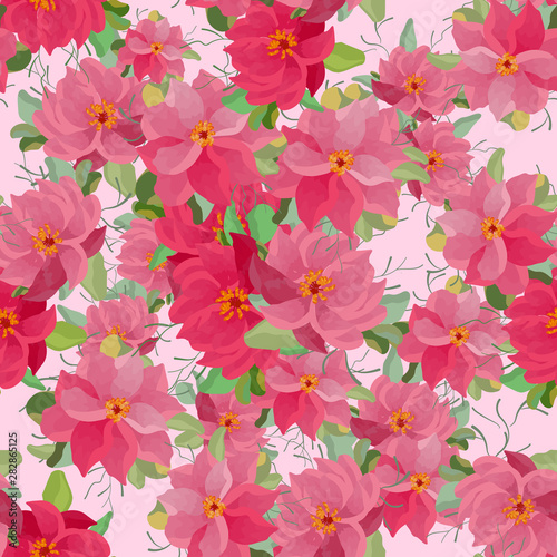 Vector floral ethnic seamless pattern with flowers and leaves. Gentle, spring, summer floral background.