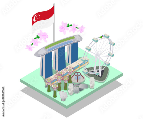 Singapore concept banner. Isometric banner of singapore vector concept for web, giftcard and postcard