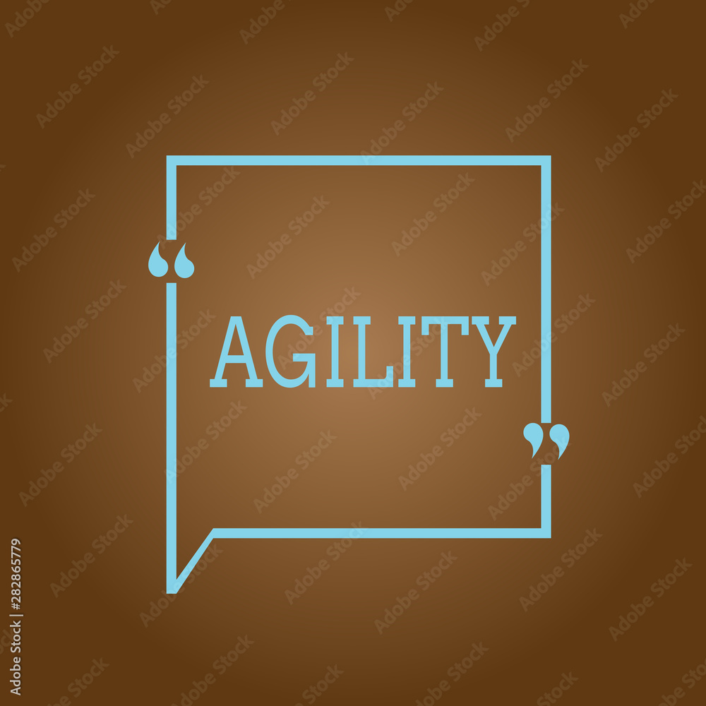 Conceptual hand writing showing Agility. Business photo showcasing Ability to move think understand quickly and easily Fast development. Conceptual hand writing showing Agility. Business photo showcasing Ability to move think understand quickly and easily Fast development.