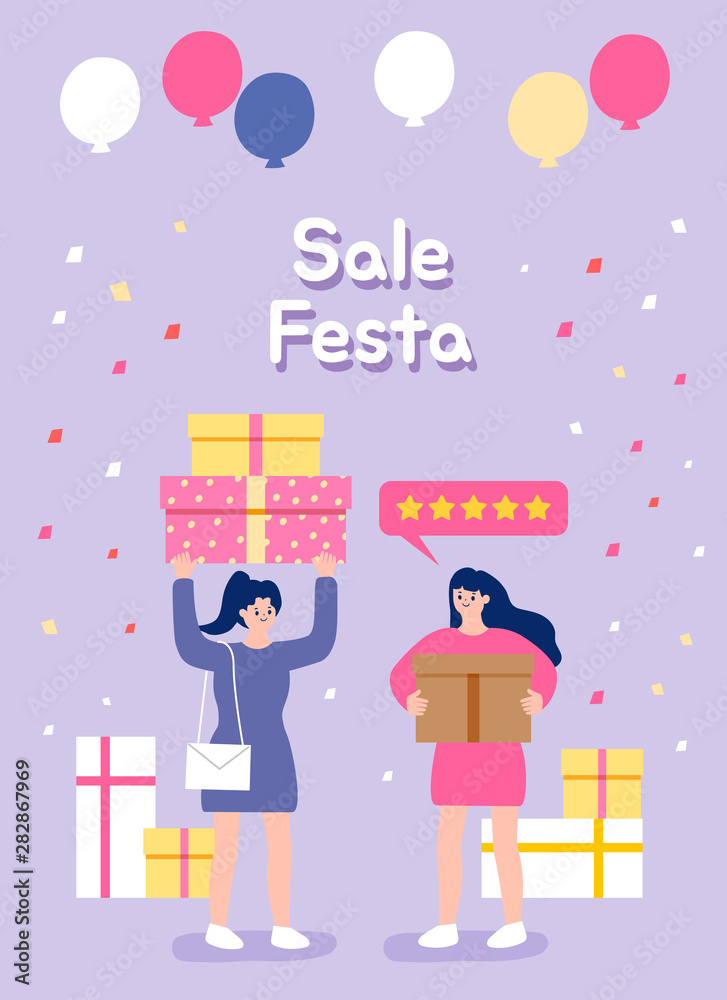 People shopping sale at store, shop, mall. Flat vector illustration.