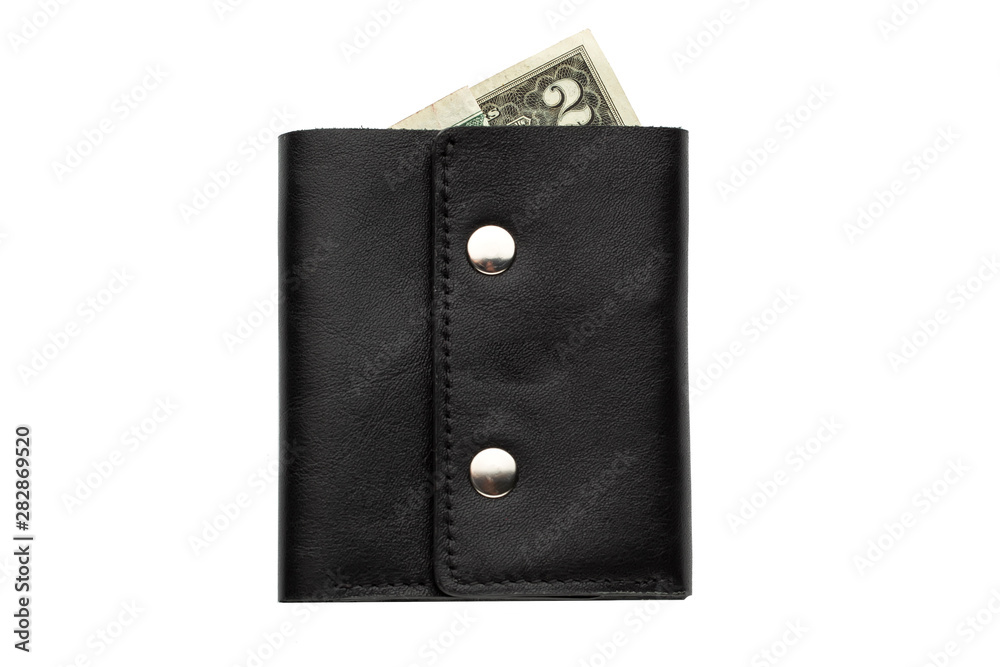 Black male wallet with money on white background.Compact wallet Black male wallet with money on white background.Compact wallet