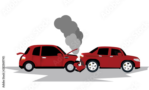 Damage of red cars collide at the end Causing smoke from the engine, exterior decoration equipment skirt damage front and rear.