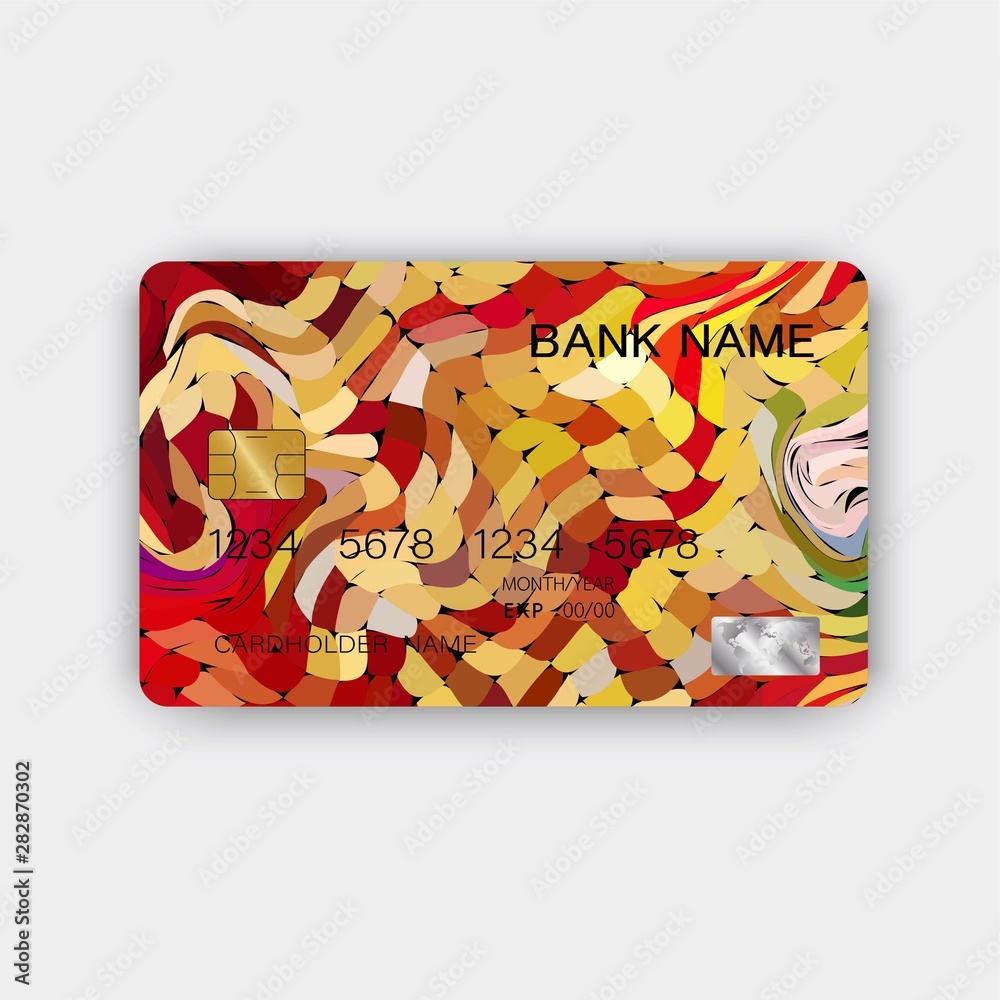 Obraz premium Colorful credit card design. With inspiration from abstract. On white background. Glossy plastic style.