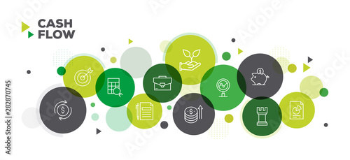 CASH FLOW ICONS ON MULTI COLORED BACKGROUND BANNER DESIGN