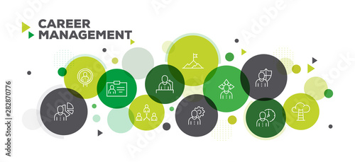 CAREER MANAGEMENT ICONS ON MULTI COLORED BACKGROUND BANNER DESIGN