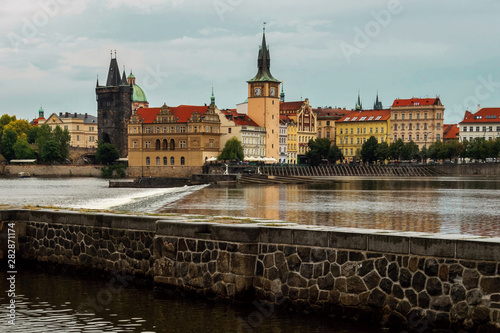 Prague old city panorama over the river.