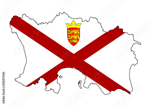 Outline Of The Channel Island Of Jersey With Flag Inset