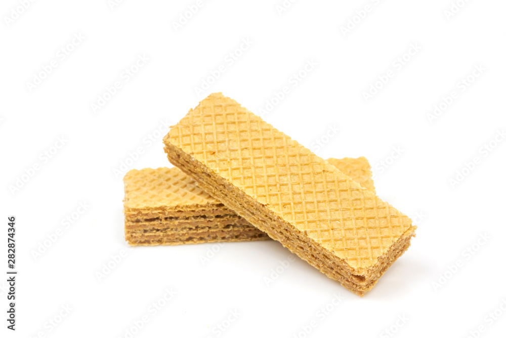 Crispy cream chocolate flavored wafer snack isolated on white background. 