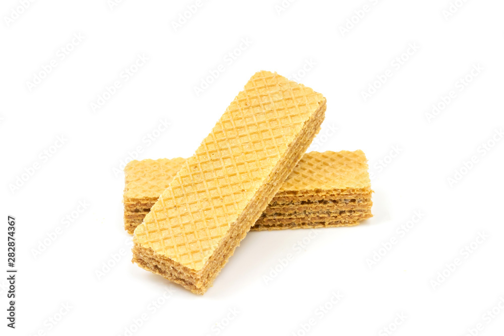 Crispy cream chocolate flavored wafer snack isolated on white background. Crispy cream chocolate flavored wafer snack isolated on white background.