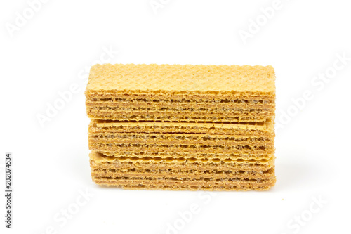 Crispy cream chocolate flavored wafer snack isolated on white background. 