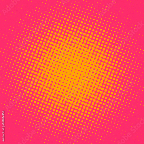 Orange and magenta pop art background with dots design, abstract vector illustration in retro comics style