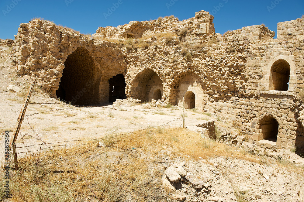 Medieval crusaders castle in Al Karak, Jordan. One of the largest crusader castles in the Levant, built in 1142.