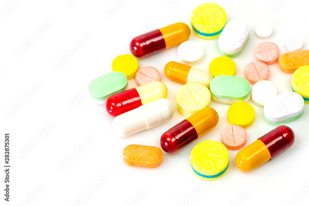 Colorful medicine pills isolated on white background. Colorful medicine pills isolated on white background.