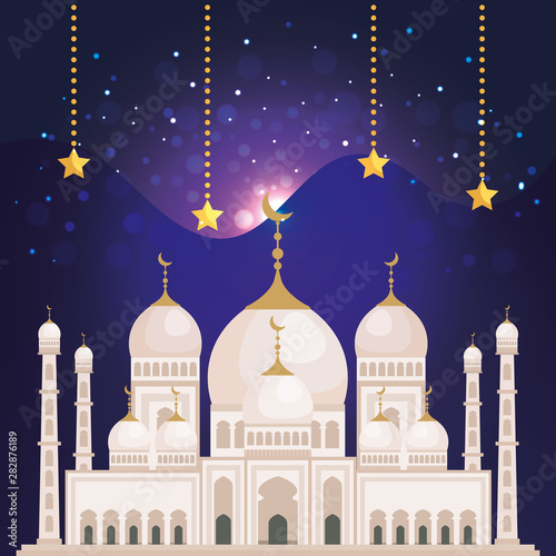 traditional castle architecture and stars hanging