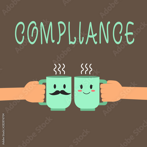 Word writing text Compliance. Business concept for Action Fact of complying with wish or comanalysisd rules following. photo